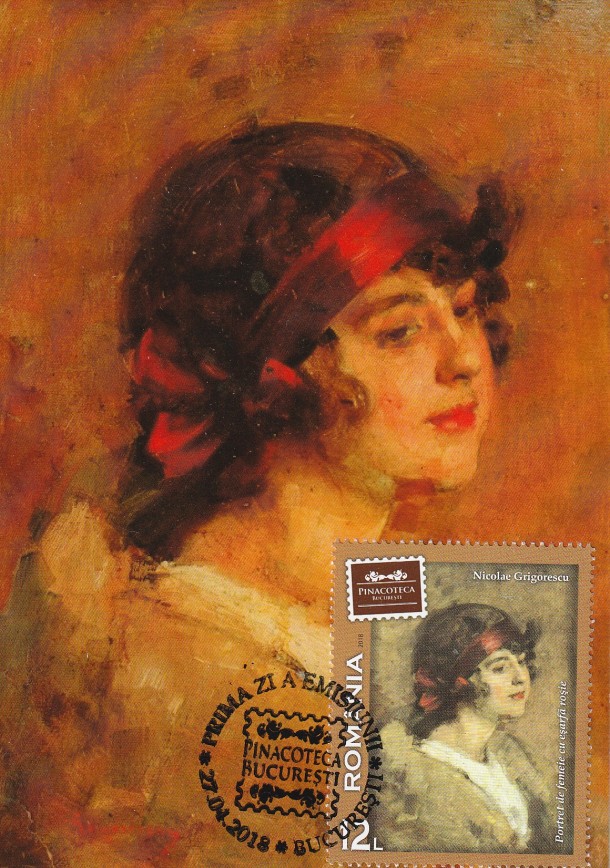Portret de femeie cu eșarfă roșie - N. Grigorescu